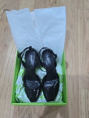 Sam Edelman Black Patent Leather Strappy Block Heel Ankle Strap Shoes 8.5 Wrenna